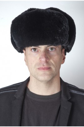 Black rex rabbit fur hat, Russian style